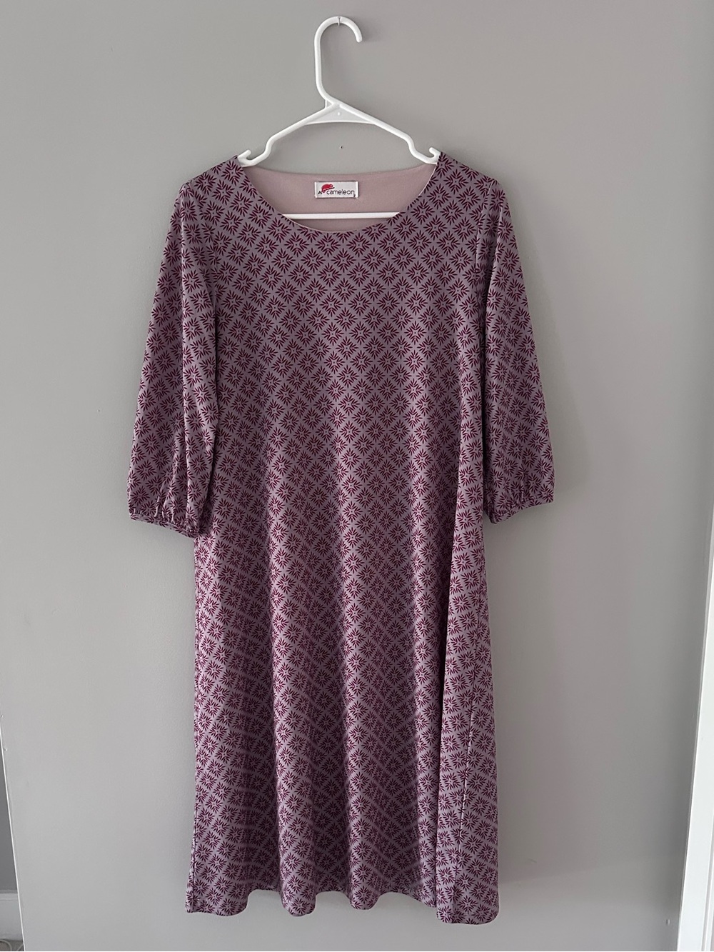 Long-Sleeve Purple Patterned Swing Dress